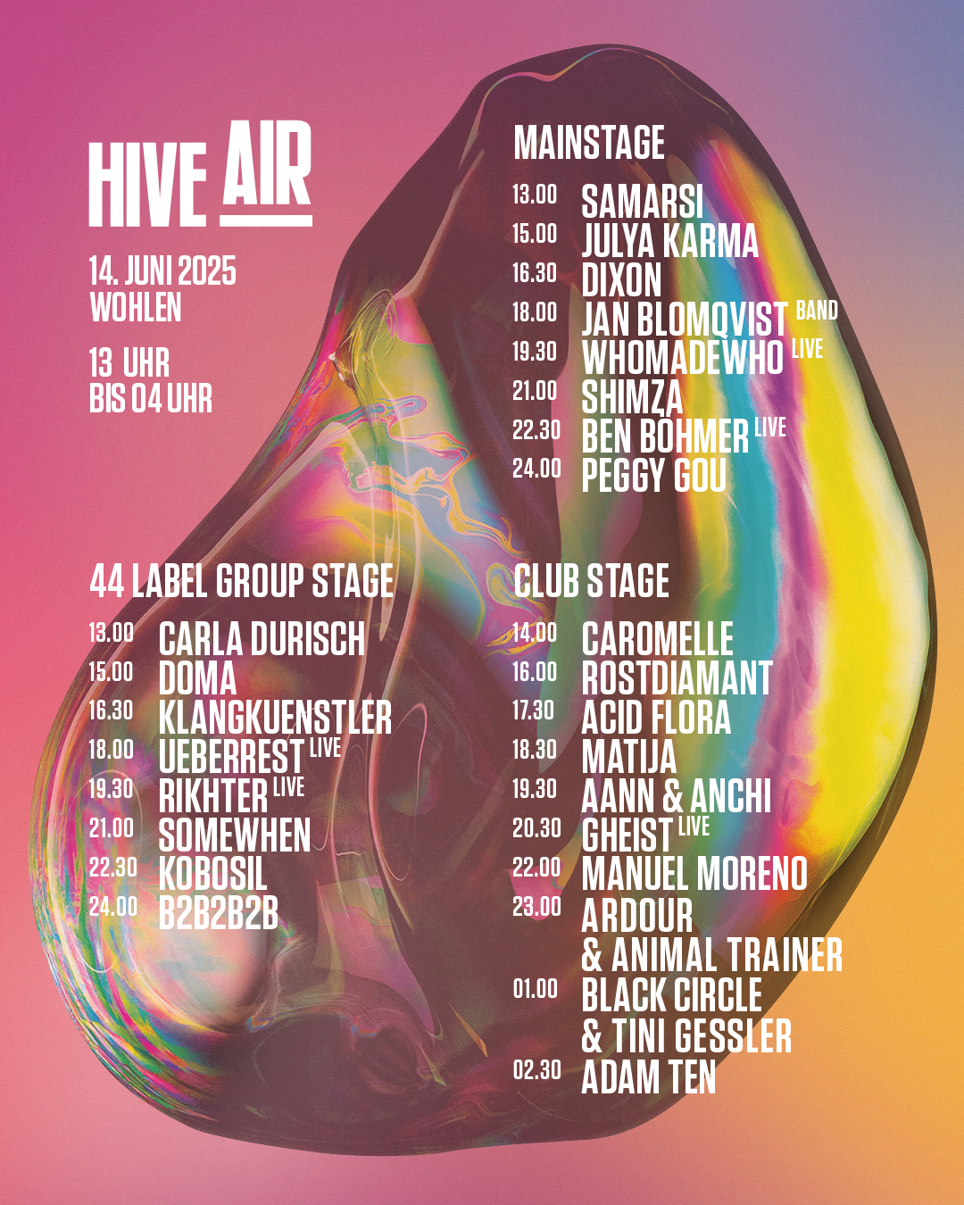 Hive Air 2025 Running Order
